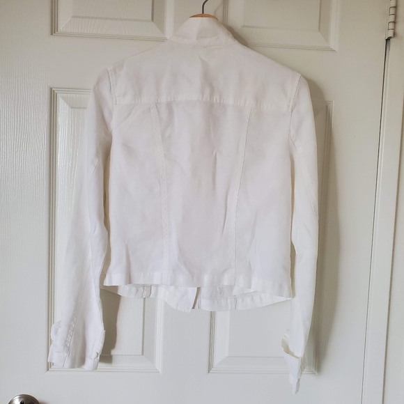 Cabi Jacket Womens Small White Linen Button Up Long Sleeve Mock Collar Coat - Picture 3 of 12
